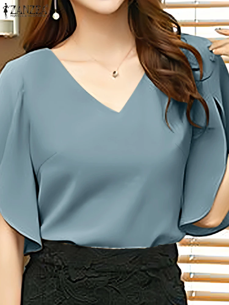 ZANZEA женские Blusas Mujer с открытой спиной, модные однотонные топы с рукавами-лепестками, лето 2022, элегантные уличные блузки с v-образным вырезом
ZANZEA женские Blusas Mujer с открытой спиной, модные однотонные топы с рукавами-лепестками, лето 2022, элегантные уличные блузки с v-образным вырезом