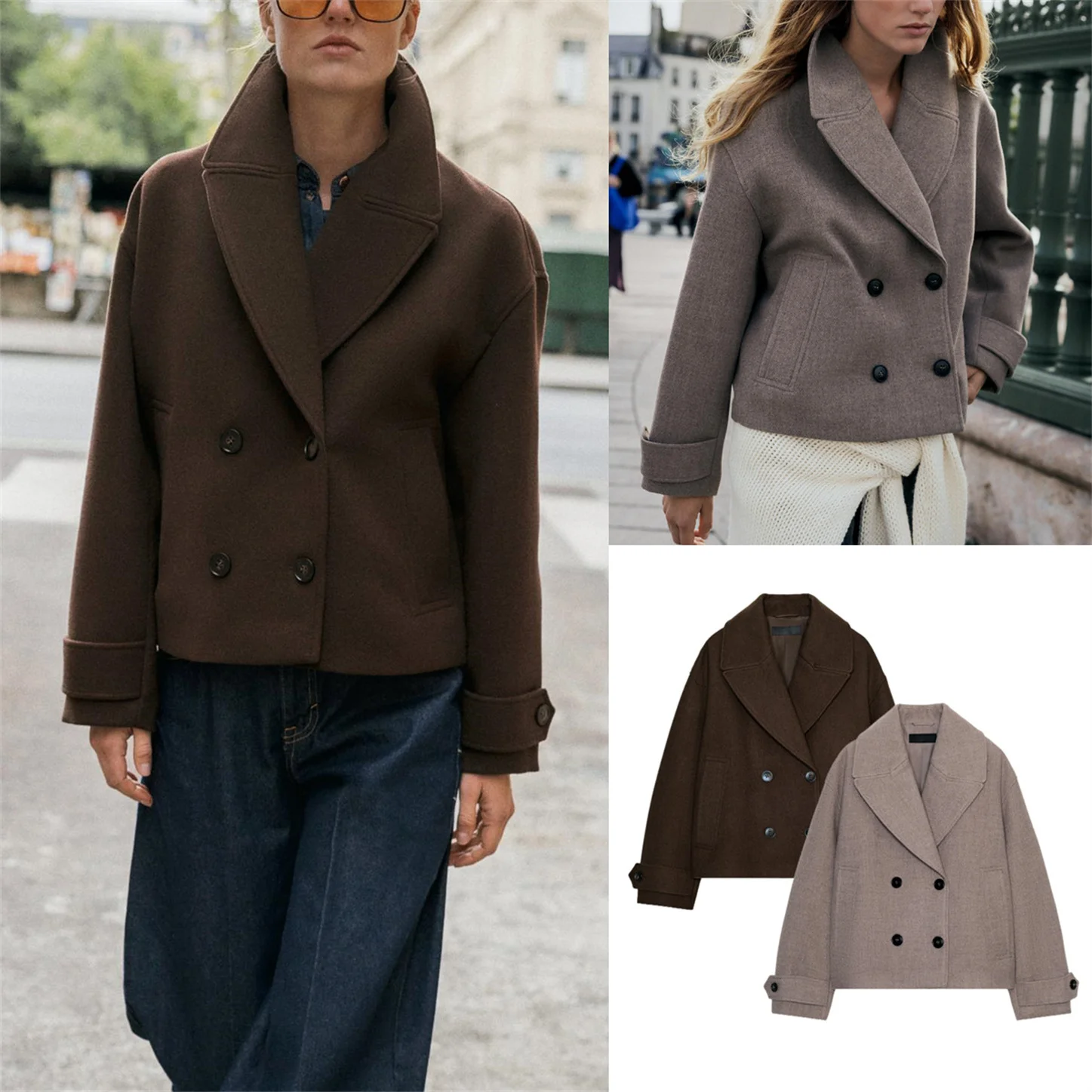 Fall New Fashion Commuter Style Women's Coat Long Sleeve Notched Collar Double Breasted Short Length Woolen Outerwear
Fall New Fashion Commuter Style Women's Coat Long Sleeve Notched Collar Double Breasted Short Length Woolen Outerwear