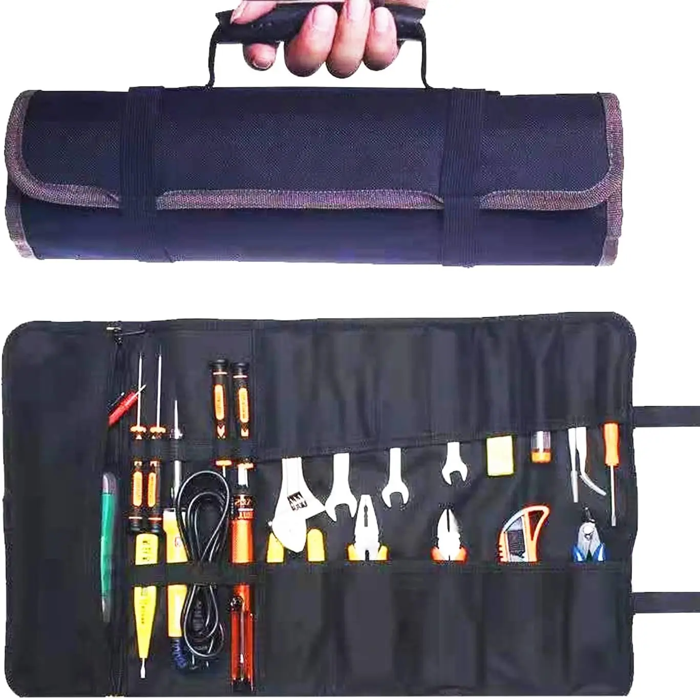 23-Pocket Heavy Duty Tool Roll Bag with Elastic Loops and Zipper Pocket for Wrenches, Spanners, and Portable Storage
23-Pocket Heavy Duty Tool Roll Bag with Elastic Loops and Zipper Pocket for Wrenches, Spanners, and Portable Storage