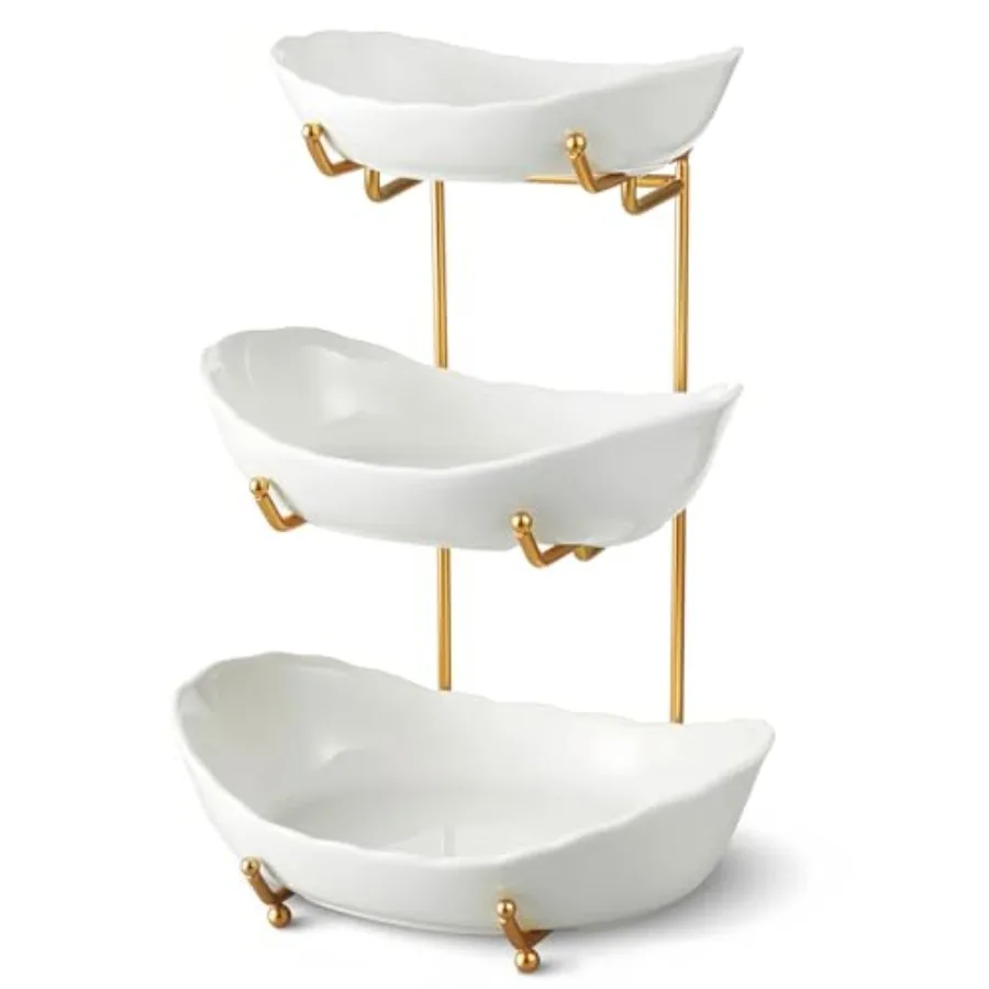 Ceramic Fruit Bowl for Kitchen Counter - 3 Tier Fruit Basket with Metal Stand, Tiered Fruit Stand for Countertop, Snack, Nuts,
Ceramic Fruit Bowl for Kitchen Counter - 3 Tier Fruit Basket with Metal Stand, Tiered Fruit Stand for Countertop, Snack, Nuts,