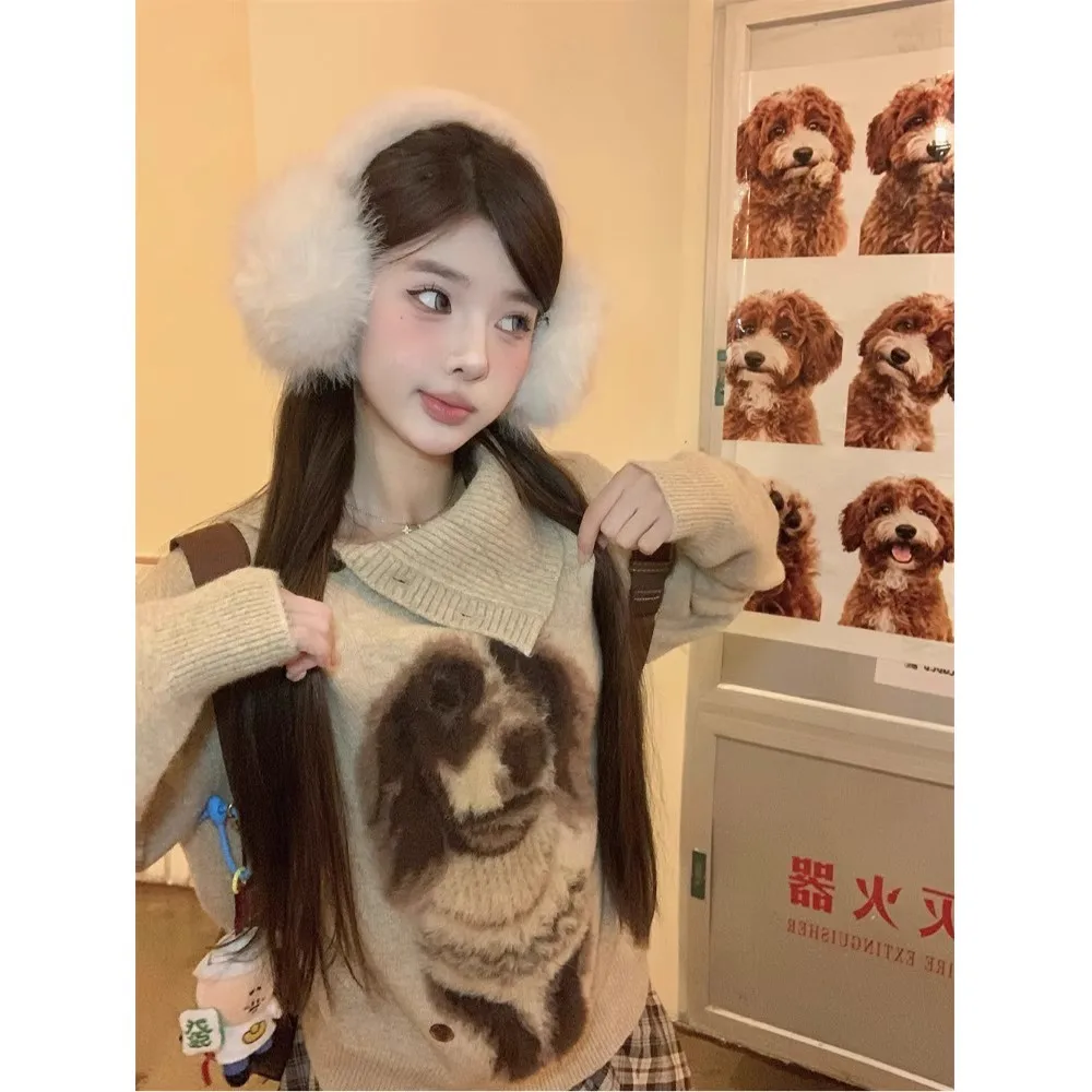 Свитер с длинными рукавами и пуговицами с собачьим принтом Design Sense, женский осенний универсальный темперамент, свободный повседневный топ 
Свитер с длинными рукавами и пуговицами с собачьим принтом Design Sense, женский осенний универсальный темперамент, свободный повседневный топ