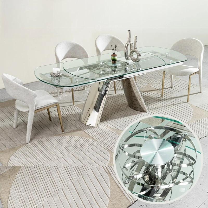 Modern Kitchen Folding Scalable Multifunctional Dining Table Mechanical Gear Convertible Rotary Dial Glass Cutlery 
Modern Kitchen Folding Scalable Multifunctional Dining Table Mechanical Gear Convertible Rotary Dial Glass Cutlery