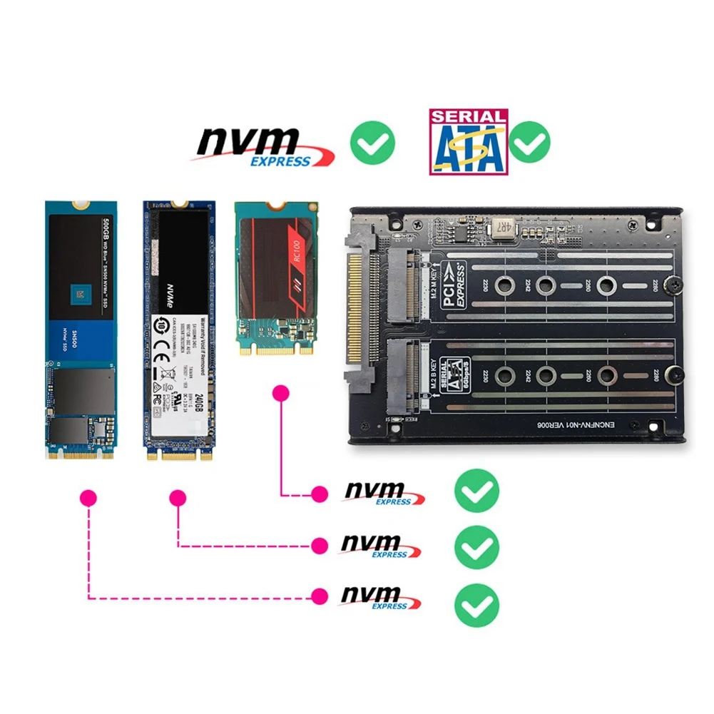 SATA 6Gbps M. 2 B-Key NVME M. 2 M-KEY PCI-E 4.0 Gen4 Dual SSD To SFF-8639 U. 2 Adapter Card With Frame Bracket 2 In 1
SATA 6Gbps M. 2 B-Key NVME M. 2 M-KEY PCI-E 4.0 Gen4 Dual SSD To SFF-8639 U. 2 Adapter Card With Frame Bracket 2 In 1