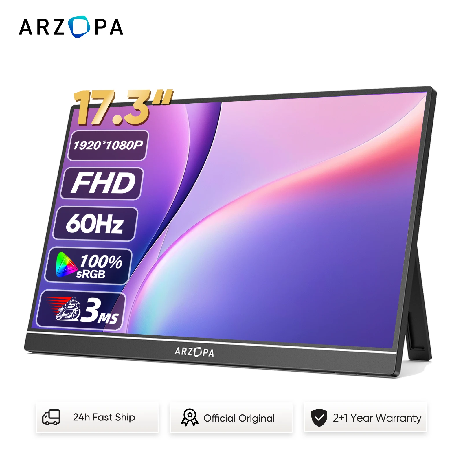ARZOPA 17.3inch 1080P FHD 100% sRGB Portable Monitor,16:9 IPS Screen,metal body,with type-c mini HDMI,Speakers, A1M
ARZOPA 17.3inch 1080P FHD 100% sRGB Portable Monitor,16:9 IPS Screen,metal body,with type-c mini HDMI,Speakers, A1M