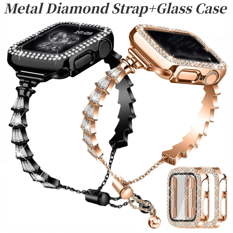 Metal Diamond Strap+Glass Case for Apple Watch 45mm 44mm 42mm 41mm 40mm Women Bracelet Band for iWatch 9 8 7 6 5 4 3 SE Correa
Metal Diamond Strap+Glass Case for Apple Watch 45mm 44mm 42mm 41mm 40mm Women Bracelet Band for iWatch 9 8 7 6 5 4 3 SE Correa