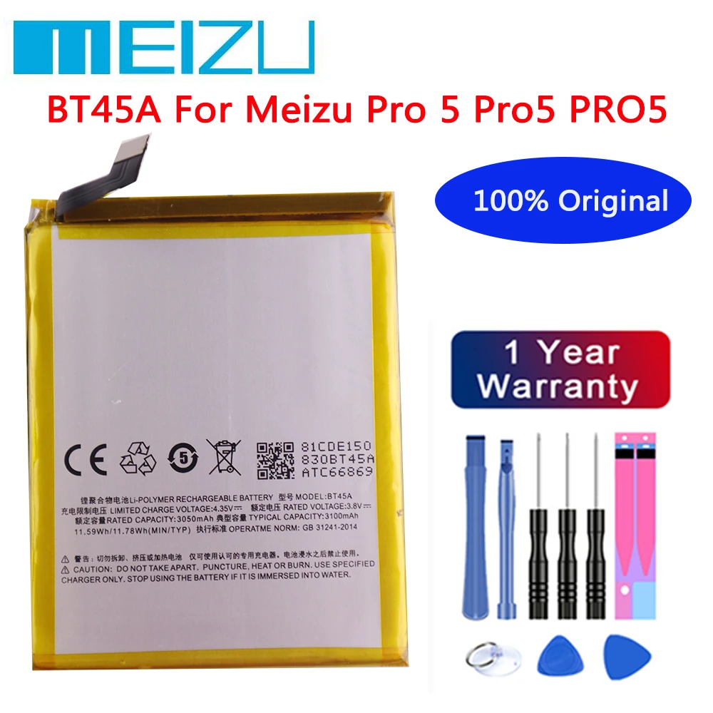 Meizu 100% Original BT45A 3100mAh Battery For Meizu Pro 5 Pro5 Mobile Phone High Quality Battery Batteria In Stock + Free Tools
Meizu 100% Original BT45A 3100mAh Battery For Meizu Pro 5 Pro5 Mobile Phone High Quality Battery Batteria In Stock + Free Tools