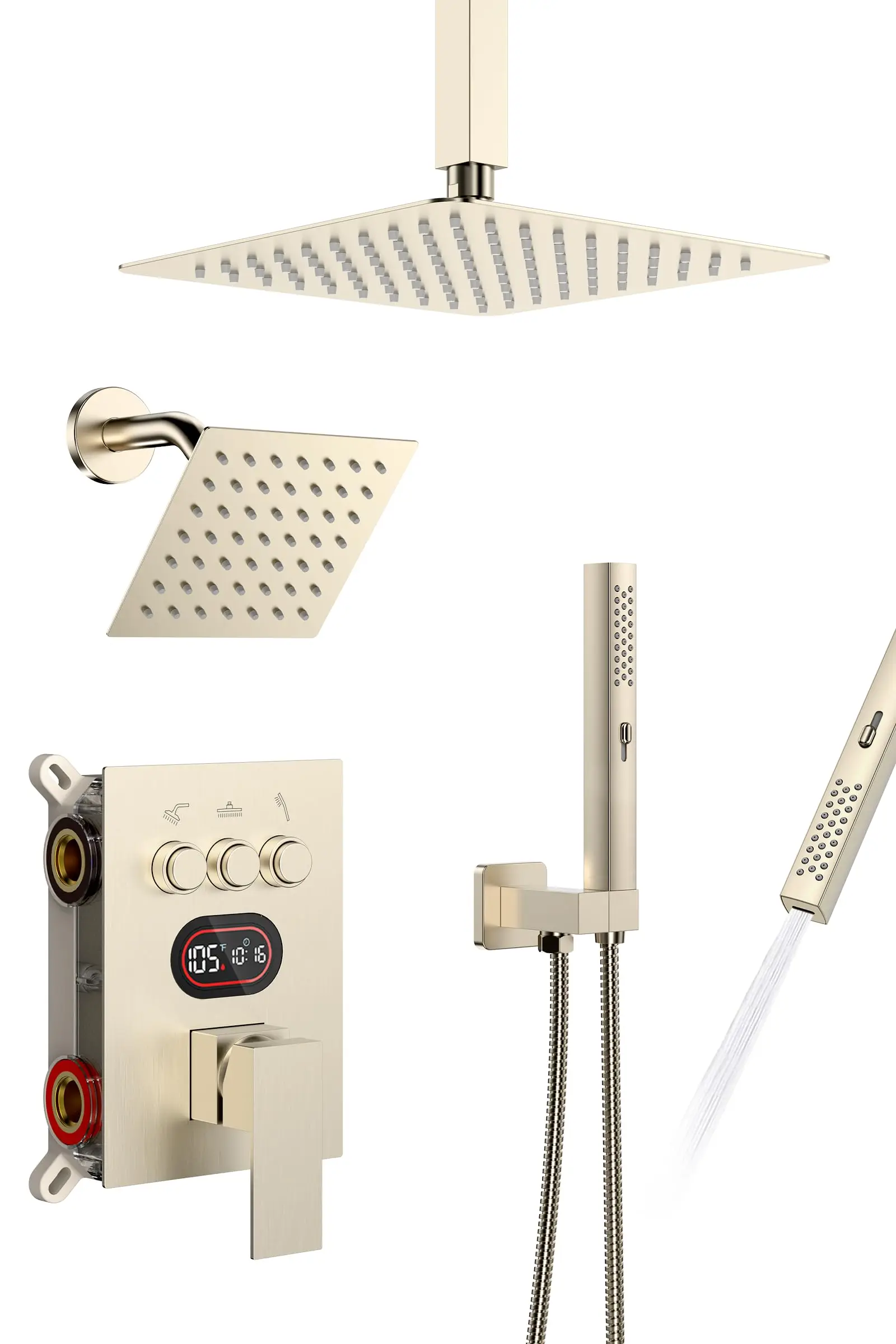 Hydropower Digital Temperature Display Shower System With 10 Inch Rainfall And 6 Inch Body Spray
Hydropower Digital Temperature Display Shower System With 10 Inch Rainfall And 6 Inch Body Spray