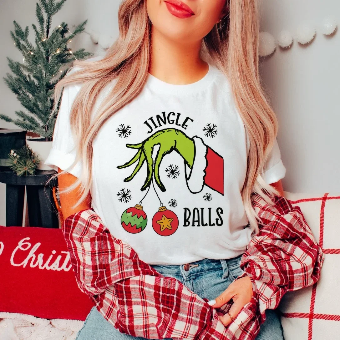 Новая модная и забавная женская футболка с принтом Jingle Balls Grinch, милая повседневная женская футболка 90-х годов с короткими рукавами
Новая модная и забавная женская футболка с принтом Jingle Balls Grinch, милая повседневная женская футболка 90-х годов с короткими рукавами