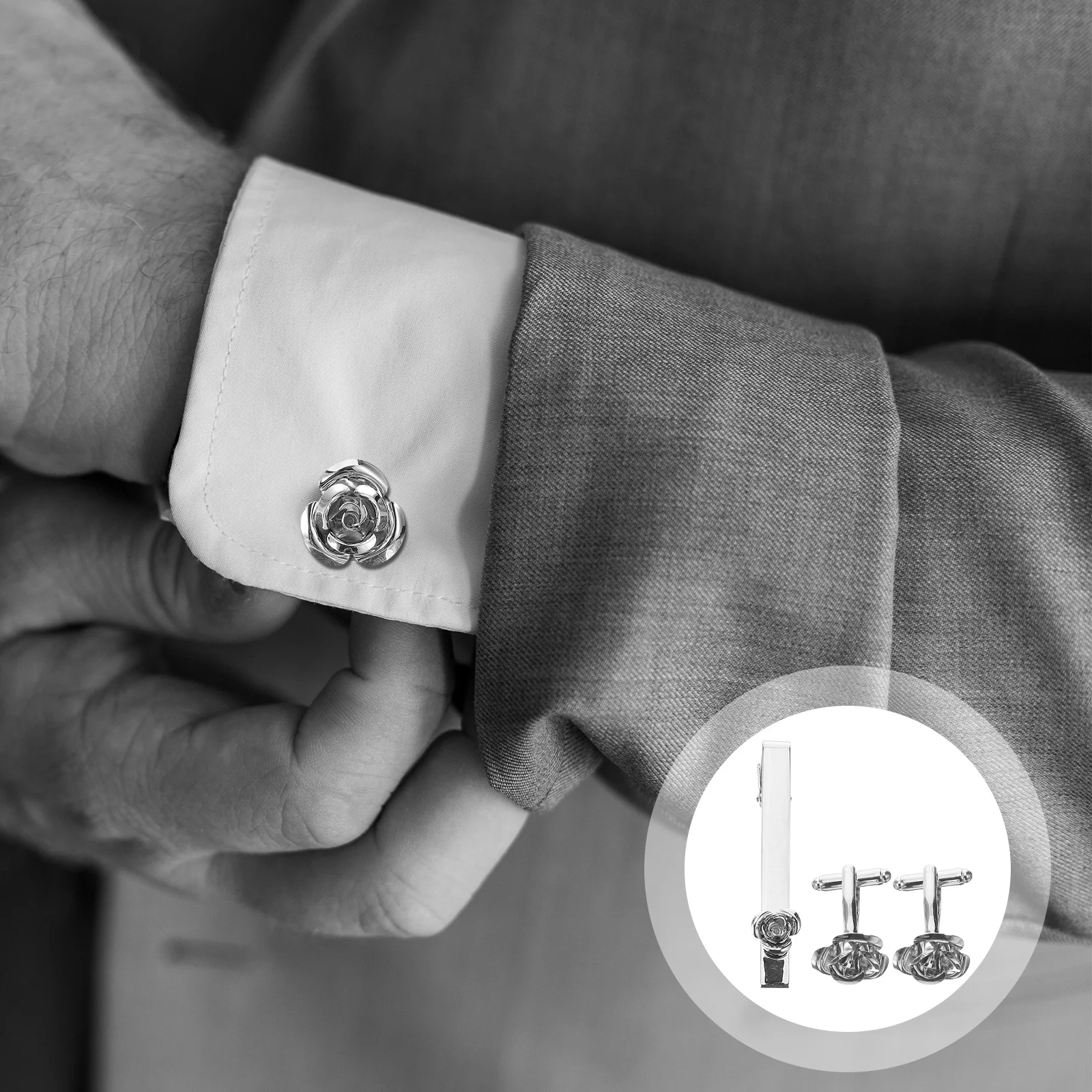 1Set Bright Silver Rose Cufflinks Tie Clip Business Suit Accessories for Men Durable Luxury Texture Formal Occasion
1Set Bright Silver Rose Cufflinks Tie Clip Business Suit Accessories for Men Durable Luxury Texture Formal Occasion