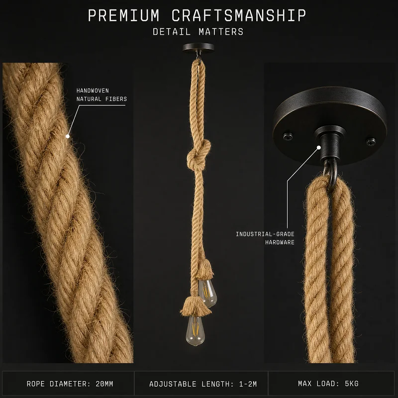 Hand Woven Rattan Hemp Rope Pendant Light, Vintage Single Double Head Lamp for Cafe Bar Clothing Store Loft Living Space
Hand Woven Rattan Hemp Rope Pendant Light, Vintage Single Double Head Lamp for Cafe Bar Clothing Store Loft Living Space