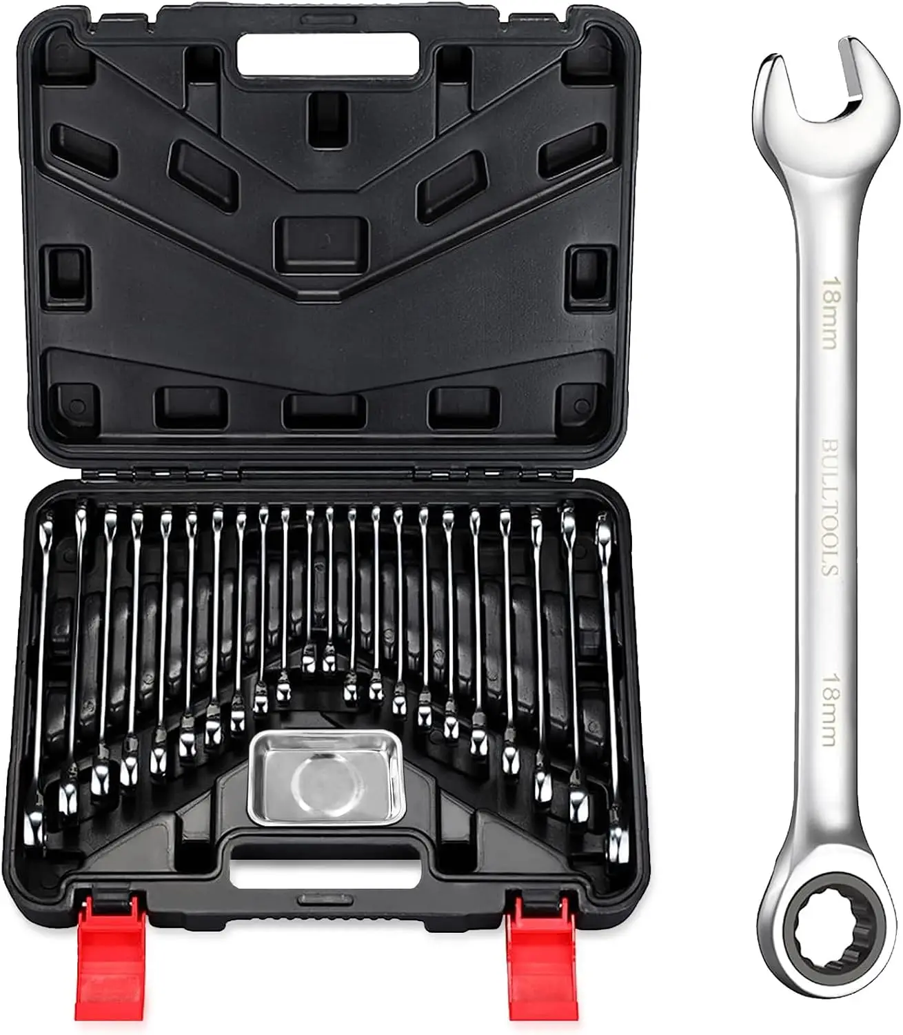 23-Piece Ratchet Wrench Set with Metric and SAE, 72-Tooth Chrome Vanadium Steel, Includes Organizer Box
23-Piece Ratchet Wrench Set with Metric and SAE, 72-Tooth Chrome Vanadium Steel, Includes Organizer Box