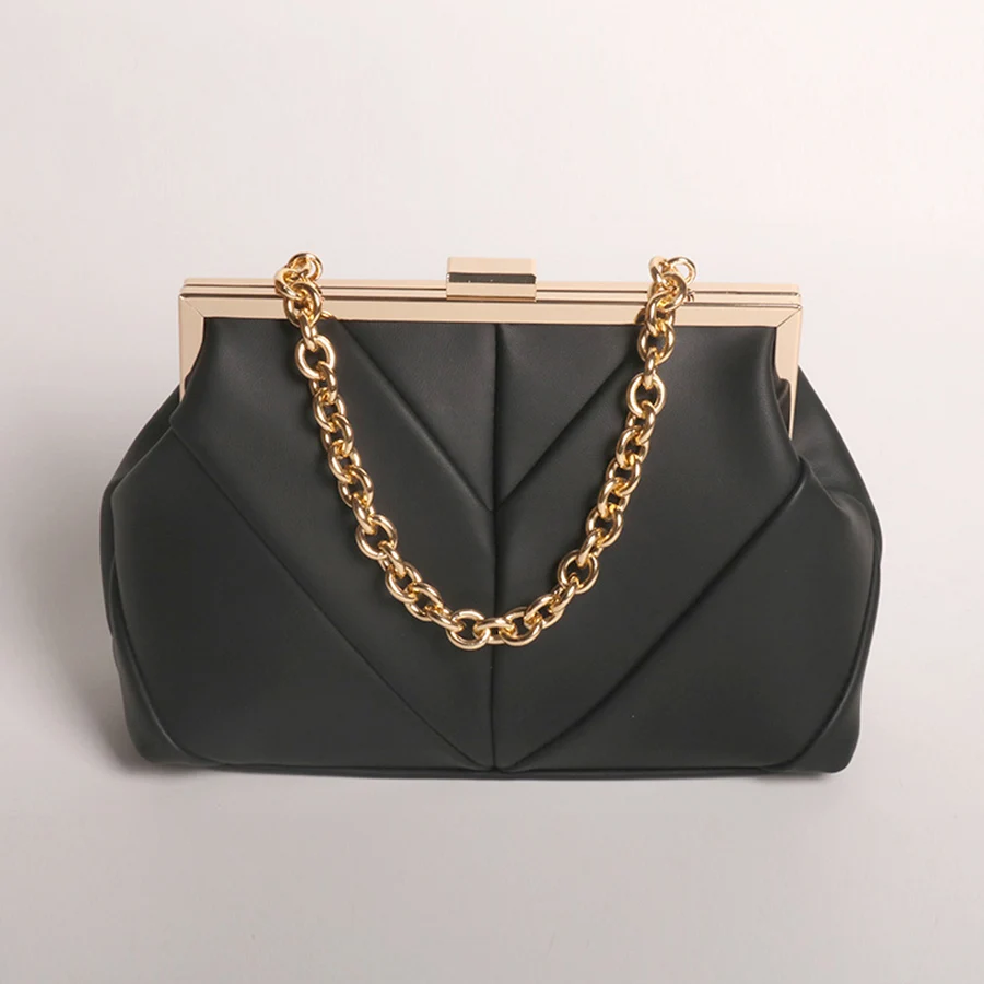 Matallic PU Leather Elegant Handbags V Pleated Kiss-Lock Closure Evening Bag Thick Chain Clutch Purse Shoulder Crossbody Bags
Matallic PU Leather Elegant Handbags V Pleated Kiss-Lock Closure Evening Bag Thick Chain Clutch Purse Shoulder Crossbody Bags