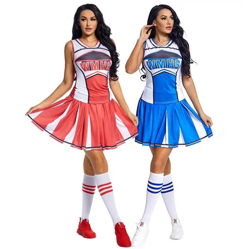 High School Soccer Sports Cheerleader Costume Women Musical Uniform Cheerleading Outfits with Pom Poms
High School Soccer Sports Cheerleader Costume Women Musical Uniform Cheerleading Outfits with Pom Poms