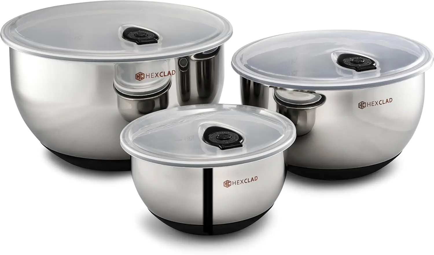 Stainless Steel Mixing Bowl Set, 3-Piece with Vacuum Seal Lids and Non-Slip Base, 1.3, 3 and 5 Quarts
Stainless Steel Mixing Bowl Set, 3-Piece with Vacuum Seal Lids and Non-Slip Base, 1.3, 3 and 5 Quarts
