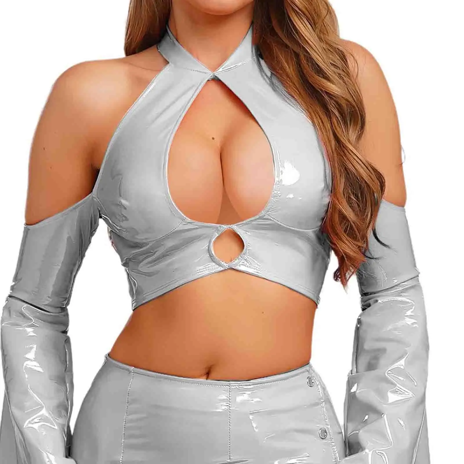 Женское нижнее белье с вырезом, мини-топы из искусственной кожи, блестящие укороченные топы с вырезами на груди для Raves, вечерние, клубные, танцевальные, эротическая ночная рубашка
Женское нижнее белье с вырезом, мини-топы из искусственной кожи, блестящие укороченные топы с вырезами на груди для Raves, вечерние, клубные, танцевальные, эротическая ночная рубашка