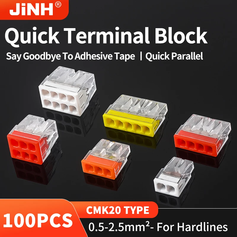 JINH 100 Pcs CMK 20 Mini Quick Wire Connectors 2/3/4/5/6/8 Ports Terminal Block Hard Stainless Easy Electric Quick Push-In
JINH 100 Pcs CMK 20 Mini Quick Wire Connectors 2/3/4/5/6/8 Ports Terminal Block Hard Stainless Easy Electric Quick Push-In
