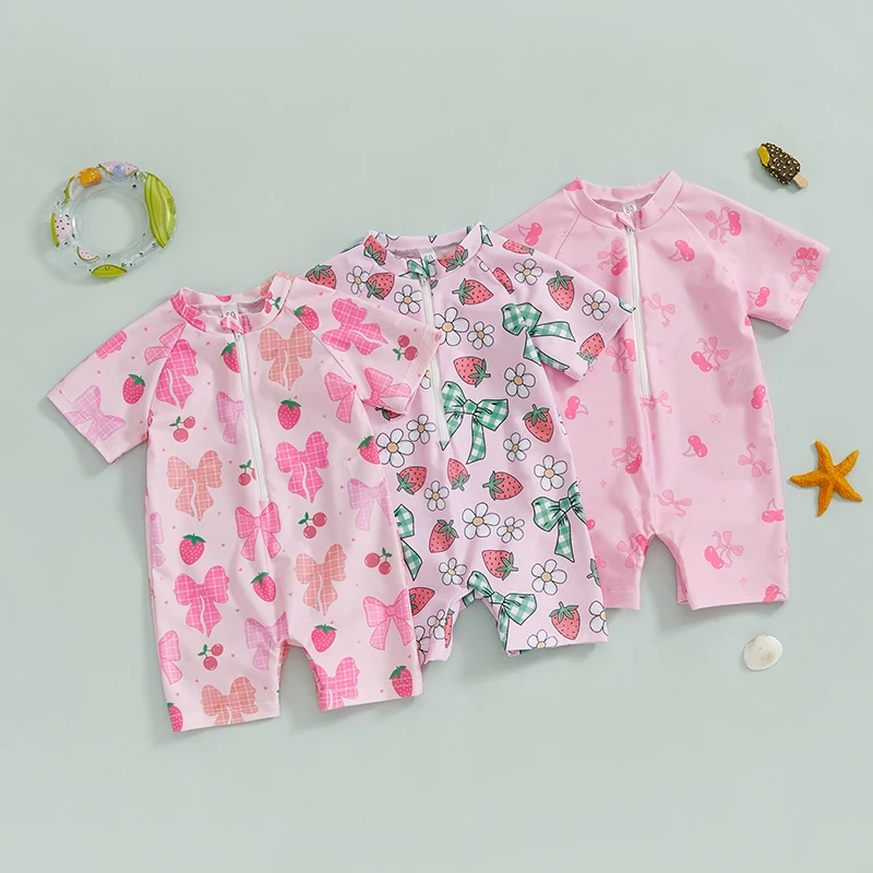 Cute Toddler Girl Rash Guard Swimsuit Cherry/Bow/Floral Print Short Sleeve Zip Up Bathing Suit
Cute Toddler Girl Rash Guard Swimsuit Cherry/Bow/Floral Print Short Sleeve Zip Up Bathing Suit