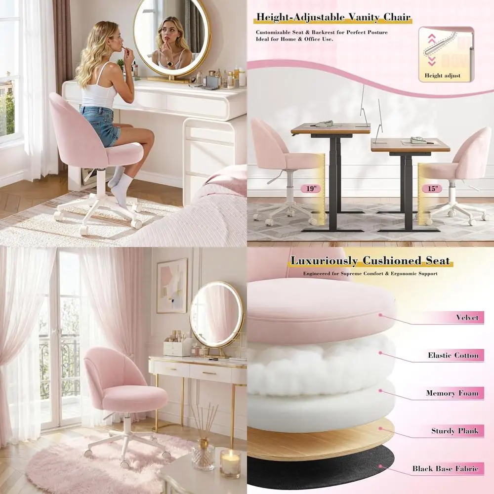 Pink Rolling Vanity Chair with Back Support for Makeup Rooms, Home Offices, and Bedrooms
Pink Rolling Vanity Chair with Back Support for Makeup Rooms, Home Offices, and Bedrooms