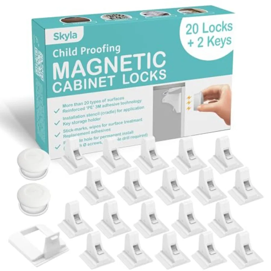 SKYLA HOMES Magnetic Cabinet Locks Baby Proofing Child Safety - The Safest Quickest and Easiest Multi-Purpose 3M Adhesive Child
SKYLA HOMES Magnetic Cabinet Locks Baby Proofing Child Safety - The Safest Quickest and Easiest Multi-Purpose 3M Adhesive Child