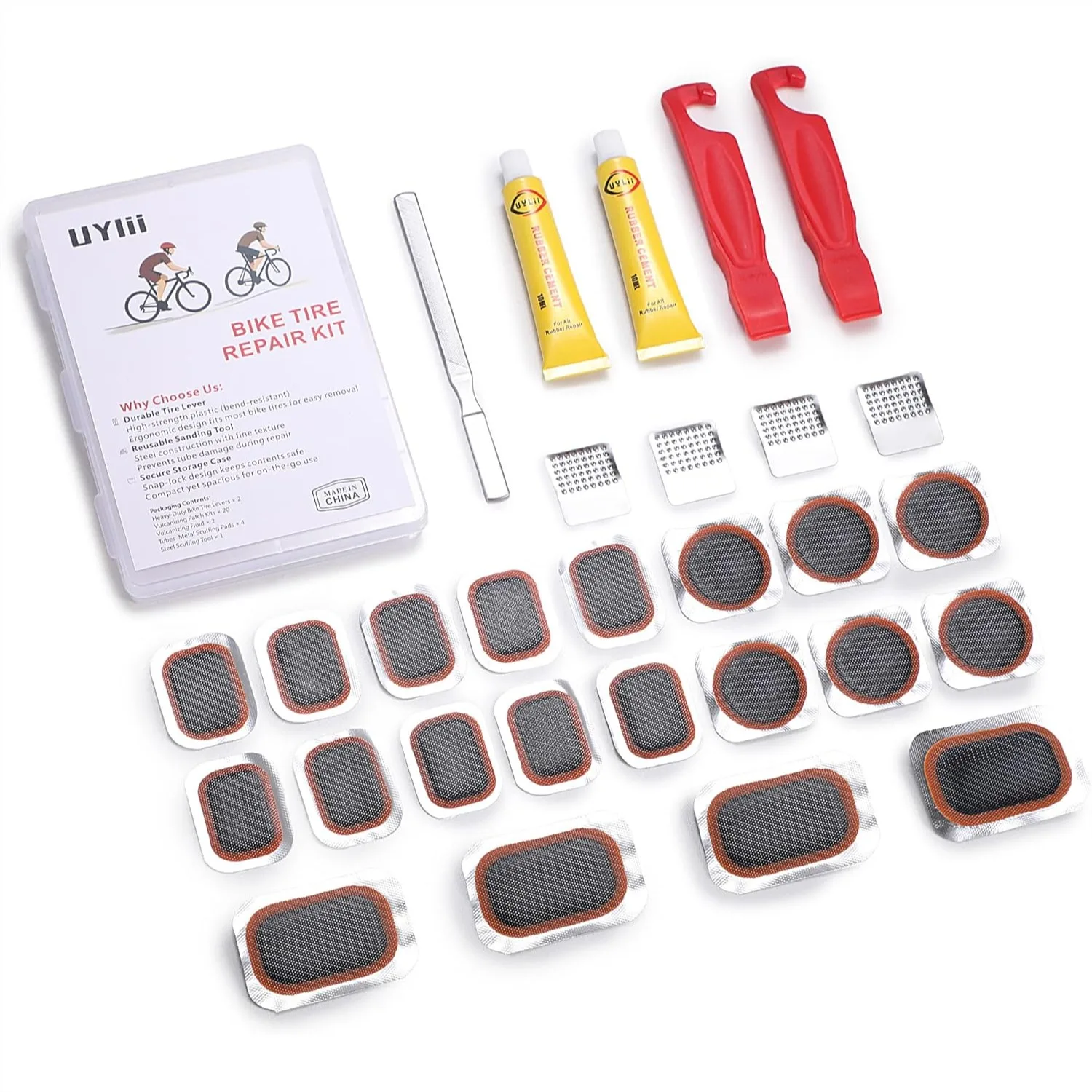 Bike Tire Repair Kit with 20 Vulcanizing Patches for Bicycle, BMX, Motorcycle and Inflatable Rubber
Bike Tire Repair Kit with 20 Vulcanizing Patches for Bicycle, BMX, Motorcycle and Inflatable Rubber