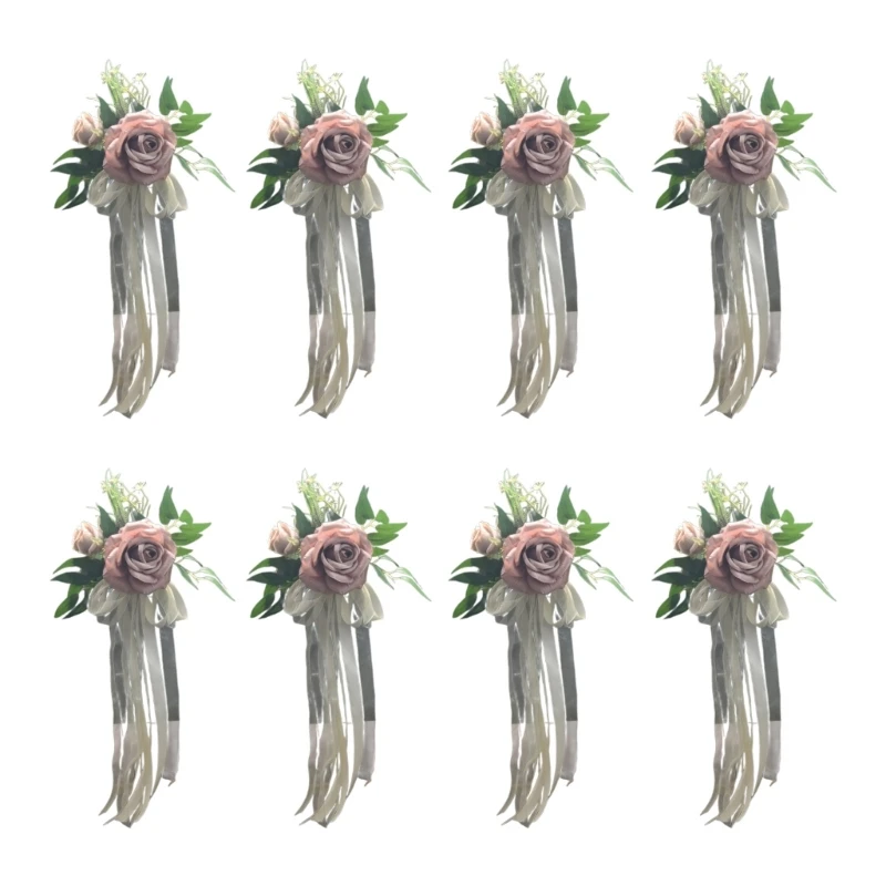 6 Pieces Wedding Chair Back Adornment with Flowers and Ribbons Pews Decoration
6 Pieces Wedding Chair Back Adornment with Flowers and Ribbons Pews Decoration