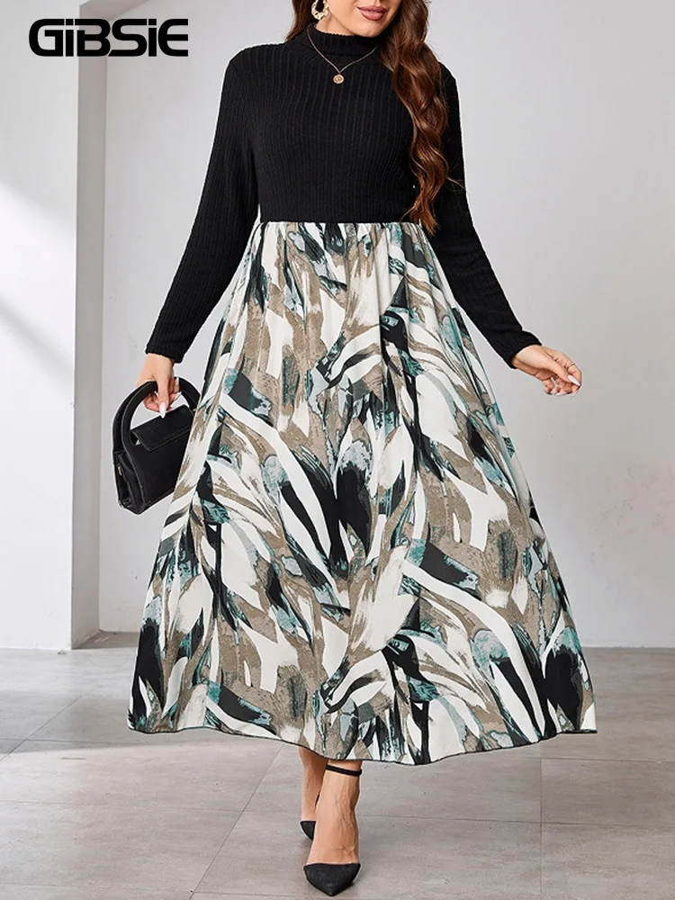 GIBSIE Plus Size Mock Neck Rib-knit Printed Long Sleeve Dress Women Spring Fall High Waist A-line Casual Maxi Long Dresses
GIBSIE Plus Size Mock Neck Rib-knit Printed Long Sleeve Dress Women Spring Fall High Waist A-line Casual Maxi Long Dresses