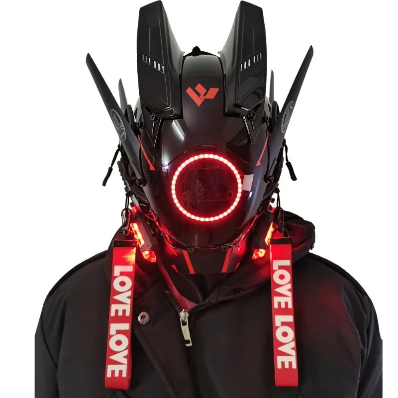 Cyberpunk mask round lights wing braids triangle lights music festival LED glow tech sense boy helmet
Cyberpunk mask round lights wing braids triangle lights music festival LED glow tech sense boy helmet