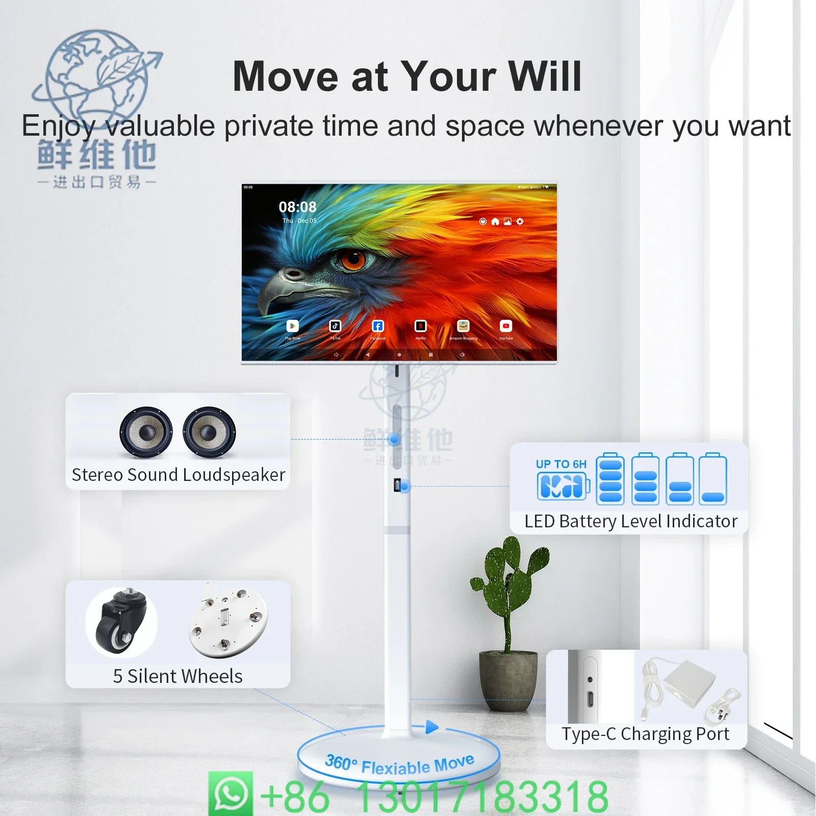 32 Inch 13 TV 8+128G 1080P Built-In Battery Family Indoor Smart Tv Wheels for Study Business Entertainment Portable Tv
32 Inch 13 TV 8+128G 1080P Built-In Battery Family Indoor Smart Tv Wheels for Study Business Entertainment Portable Tv