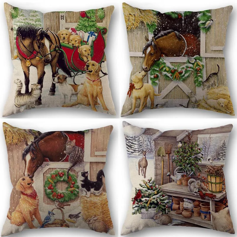 Pillowcase New Oil Painting Style Farm Pattern Linen Pillow Cover Horse Dog Home Decoration Cushion Cover New Year Gift Custom
Pillowcase New Oil Painting Style Farm Pattern Linen Pillow Cover Horse Dog Home Decoration Cushion Cover New Year Gift Custom