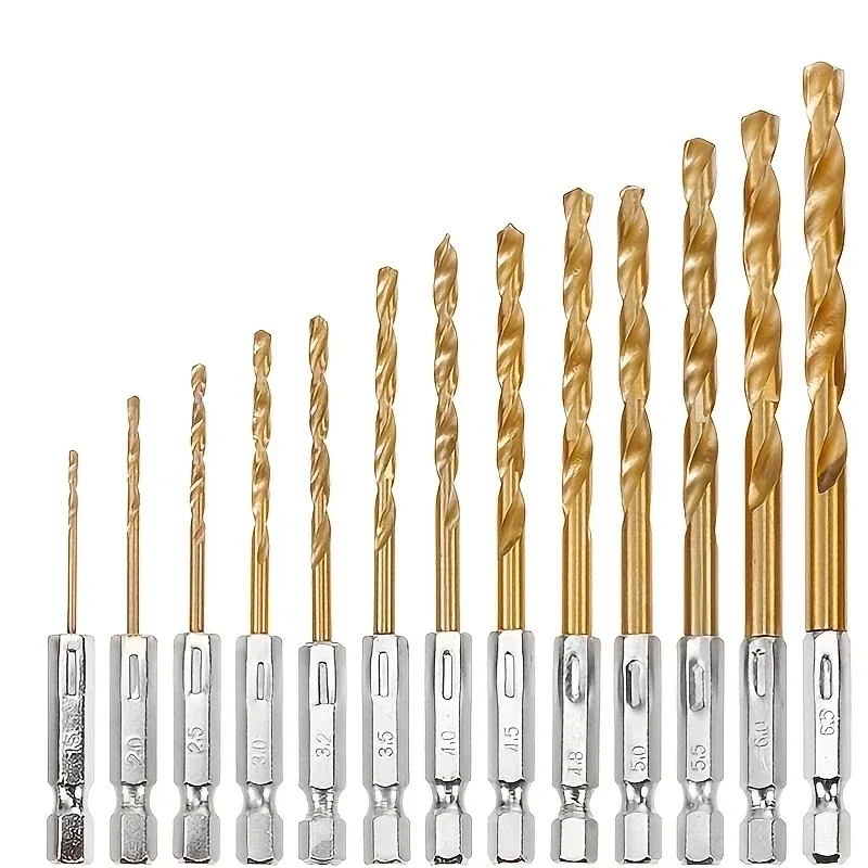 13PCS HSS Hexagon Shank Twist Drill Bits Set for Wood Plastic Metal Titanium Coate Drill Bit 1/4" Hex Shank 1.5mm-6.5mm
13PCS HSS Hexagon Shank Twist Drill Bits Set for Wood Plastic Metal Titanium Coate Drill Bit 1/4" Hex Shank 1.5mm-6.5mm