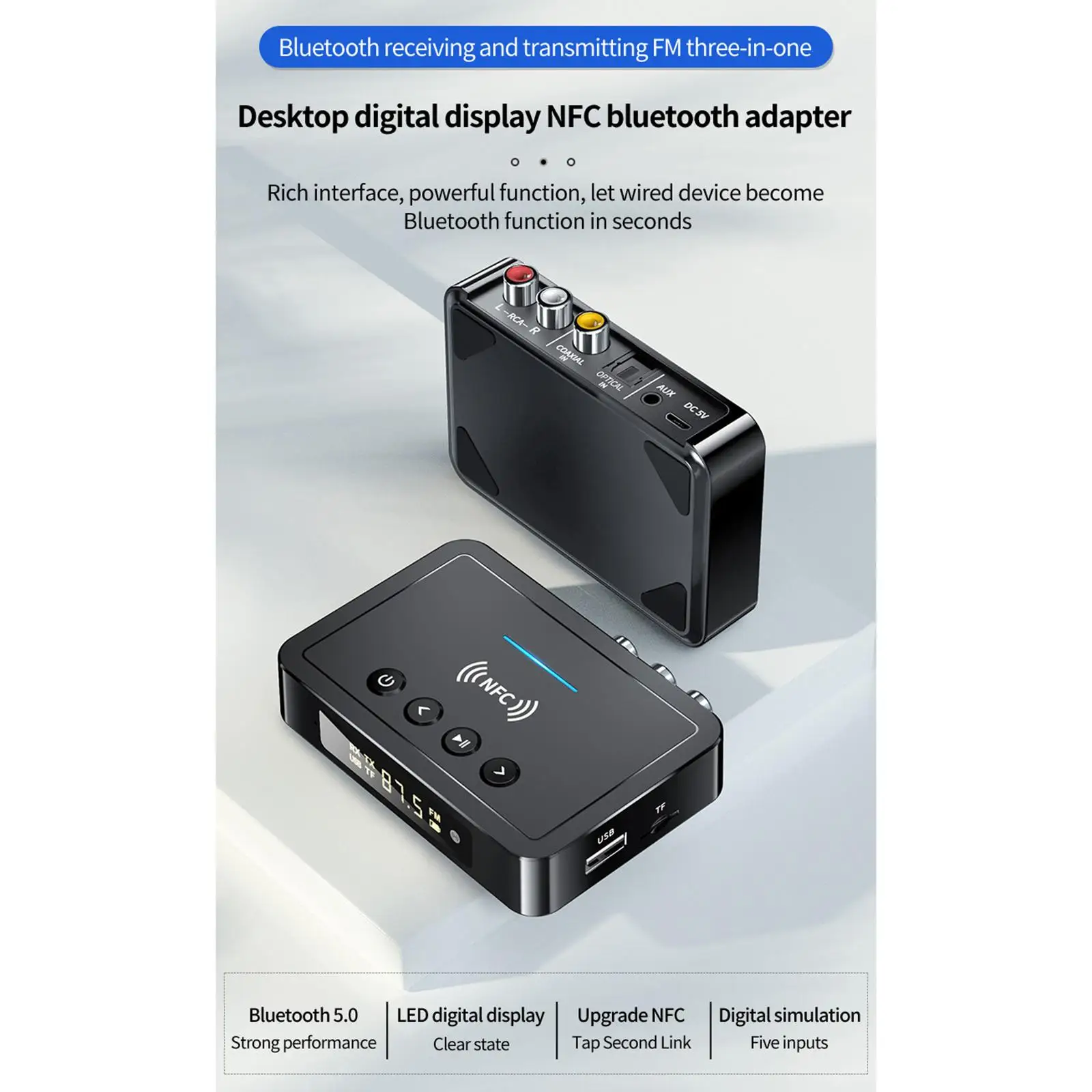 NFC Receiver Adapter 5.0 Audio Stereo RCA Optical for TV Car
NFC Receiver Adapter 5.0 Audio Stereo RCA Optical for TV Car