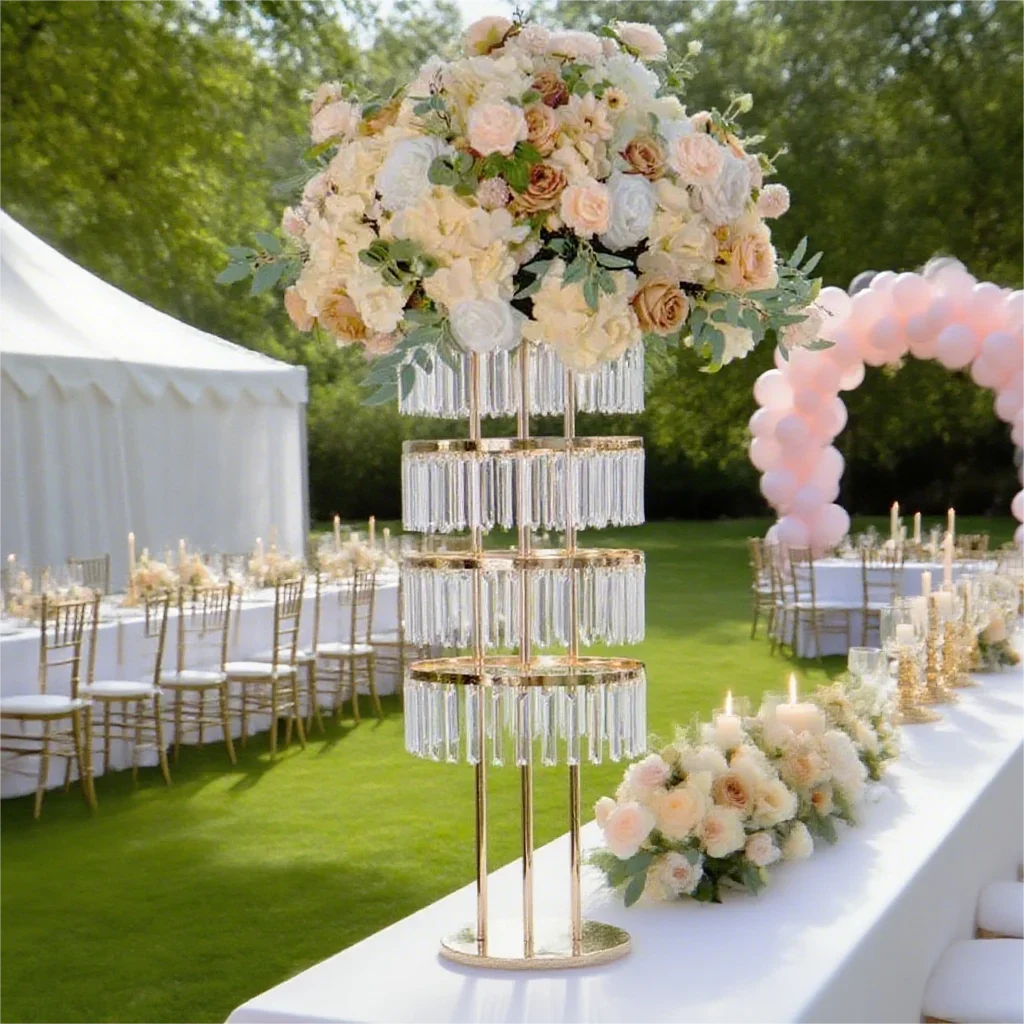 New 4-tier wedding flower stand wrought iron table centerpiece with hanging crystals for birthday party hotel decoration
New 4-tier wedding flower stand wrought iron table centerpiece with hanging crystals for birthday party hotel decoration