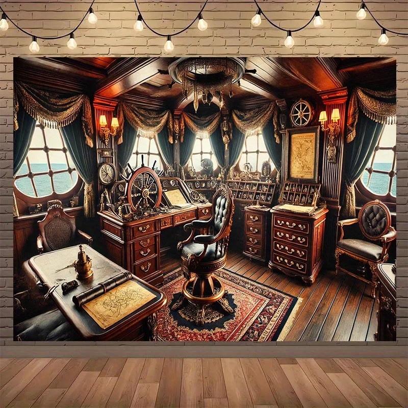 1 Pirate Captain's cabin background cloth - Durable polyester fiber navigation-themed decoration, suitable for home and parties
1 Pirate Captain's cabin background cloth - Durable polyester fiber navigation-themed decoration, suitable for home and parties