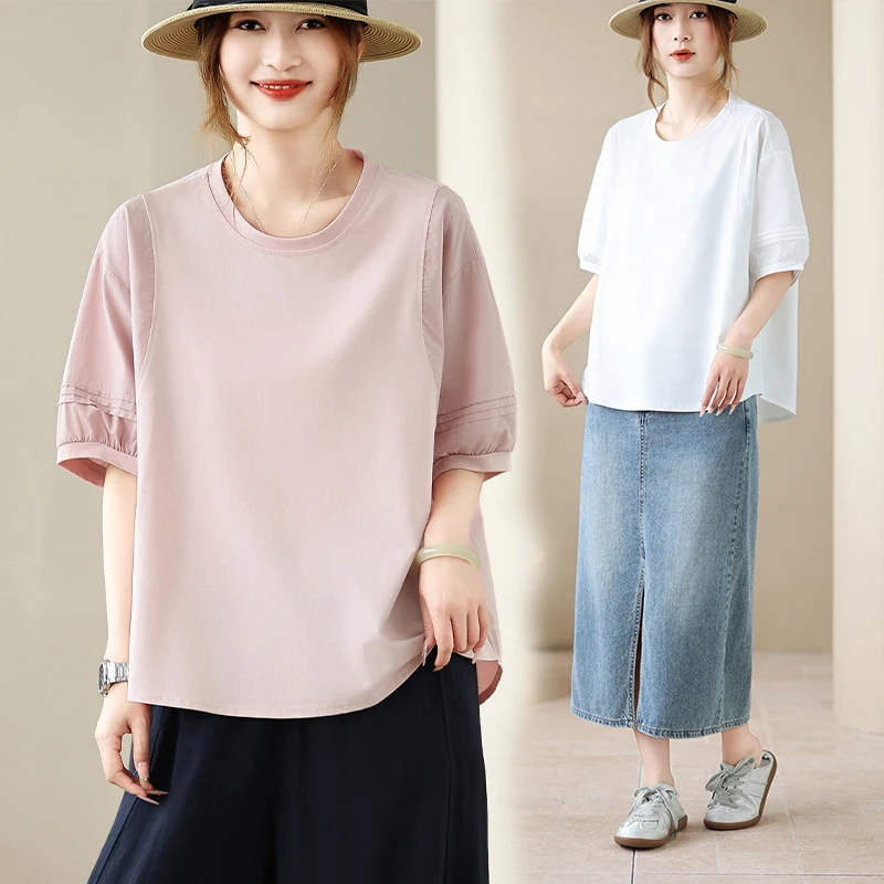 plus Size Women's round Neck Overhead Base Shirt Patchwork Summer New Style Sweet Top Comfortable Fit Artistic Commute Style
plus Size Women's round Neck Overhead Base Shirt Patchwork Summer New Style Sweet Top Comfortable Fit Artistic Commute Style
