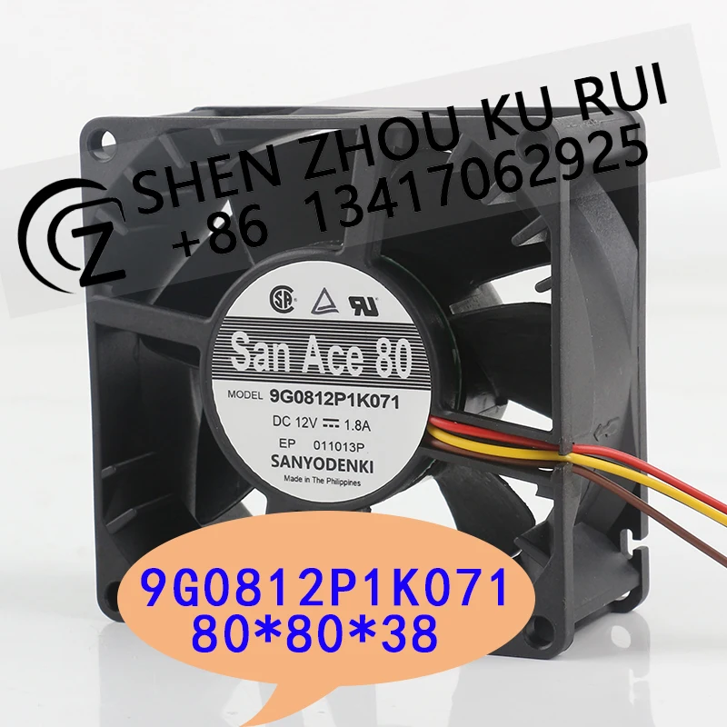 Sanyo 12V chassis Violent 4-wire 1.8A 8038 80X80X38MM 8CM server inverter Industrial 9G0812P1K071 Cooling fan
Sanyo 12V chassis Violent 4-wire 1.8A 8038 80X80X38MM 8CM server inverter Industrial 9G0812P1K071 Cooling fan