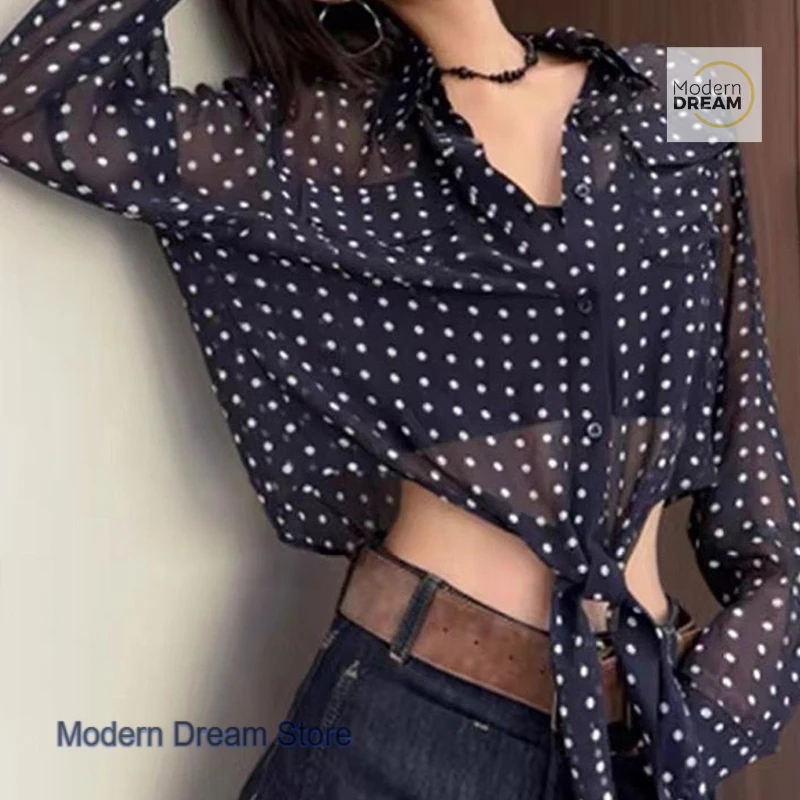 French retro style fashion light chiffon sunscreen polka-dot shirt women's summer new temperament sexy short long-sleeved shirt
French retro style fashion light chiffon sunscreen polka-dot shirt women's summer new temperament sexy short long-sleeved shirt