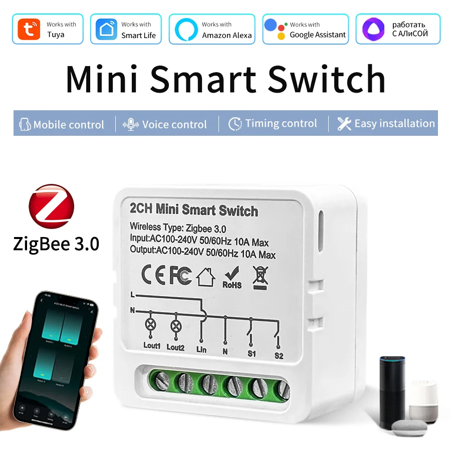 ZigBee 3.0 Tuya Smart Switch Приложение Smart Life Пульт дистанционного управления 1/2/3CH 16A/10A/5A Реле выключателя Alexa Google Assistant Голосовое управление
ZigBee 3.0 Tuya Smart Switch Приложение Smart Life Пульт дистанционного управления 1/2/3CH 16A/10A/5A Реле выключателя Alexa Google Assistant Голосовое управление