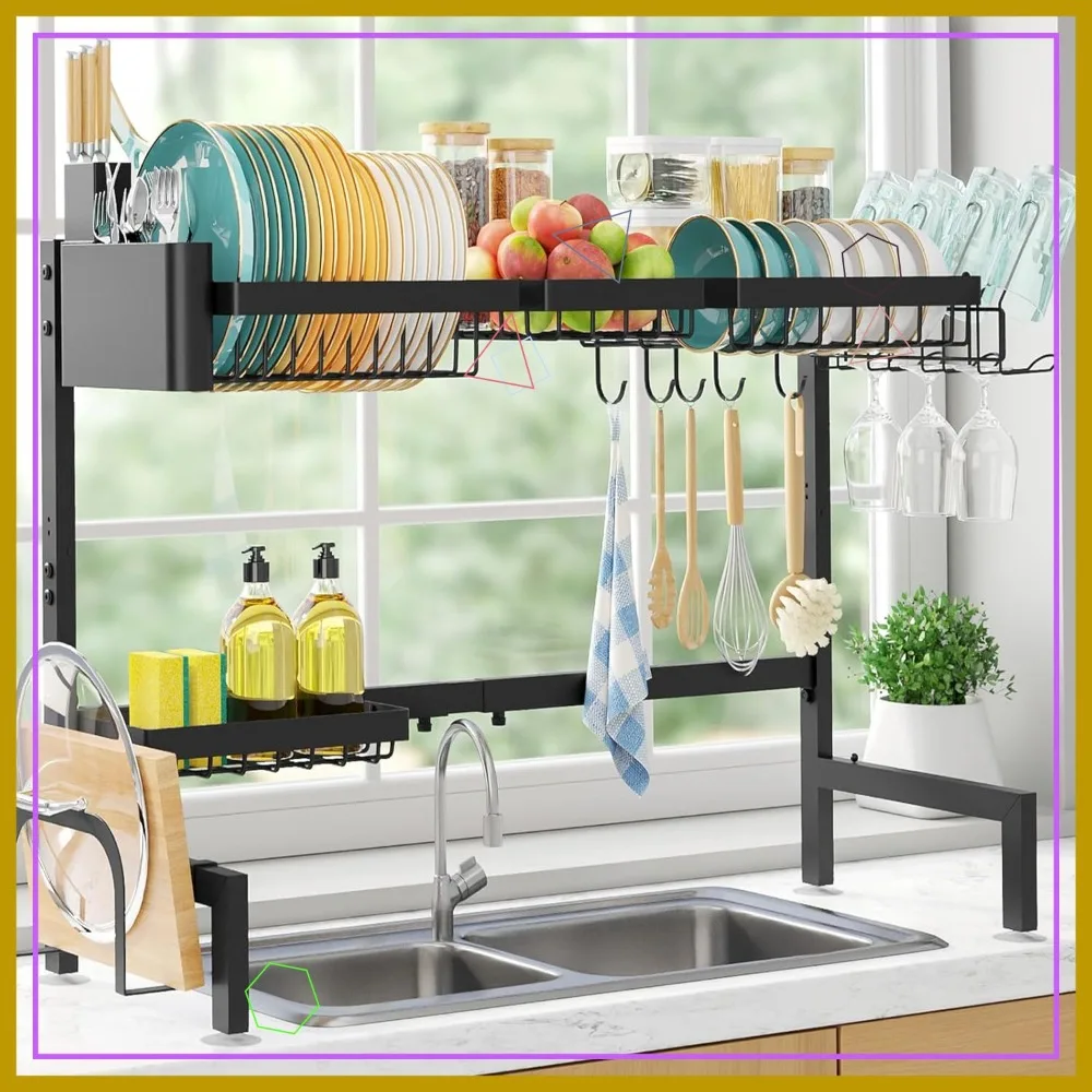 Adjustable 2-Tier Stainless Steel Dish Drying Rack with Utensil Holders, Large Capacity, Black
Adjustable 2-Tier Stainless Steel Dish Drying Rack with Utensil Holders, Large Capacity, Black