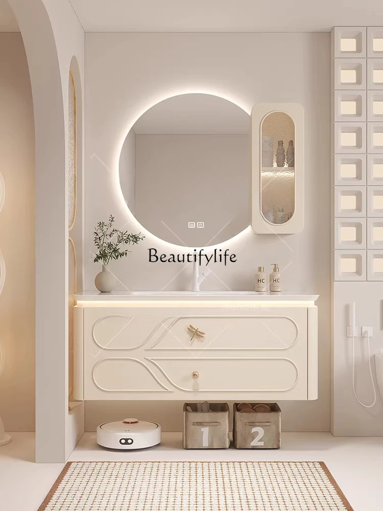 French cream wind bathroom cabinet combination ceramic integrated bathroom combination washstand
French cream wind bathroom cabinet combination ceramic integrated bathroom combination washstand