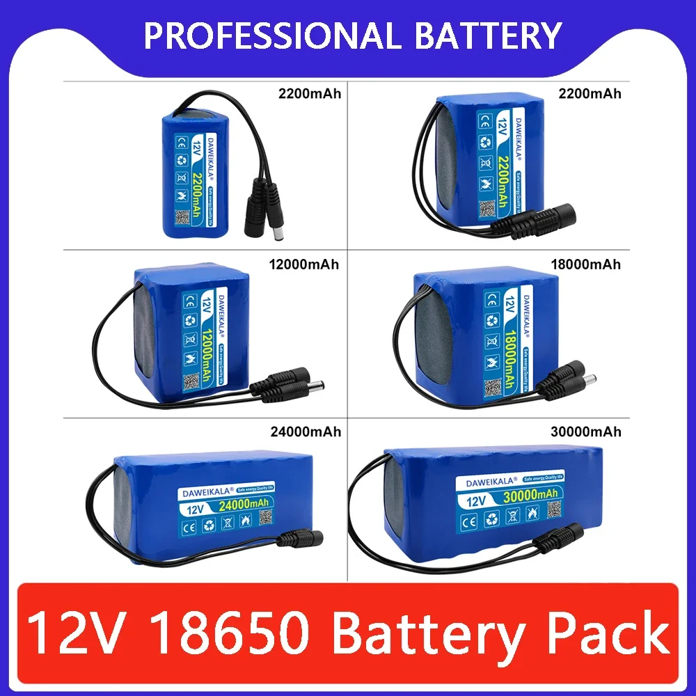 12V Rechargeable Battery 12V 30000mAh 18650 Lithium Battery Pack real Capacity Male and female DC plugs with 12.6V Charger
12V Rechargeable Battery 12V 30000mAh 18650 Lithium Battery Pack real Capacity Male and female DC plugs with 12.6V Charger