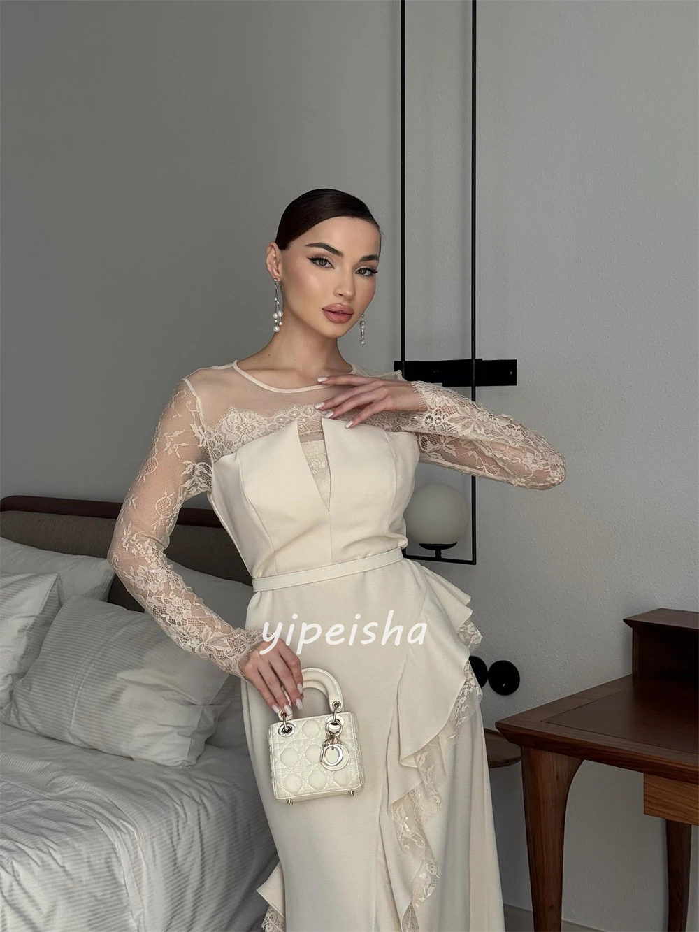 Customized High Quality Simple Jersey Lace Draped Straight Scoop Neck Midi Dresses Bespoke Occasion Dresses Modern Style Classic
Customized High Quality Simple Jersey Lace Draped Straight Scoop Neck Midi Dresses Bespoke Occasion Dresses Modern Style Classic