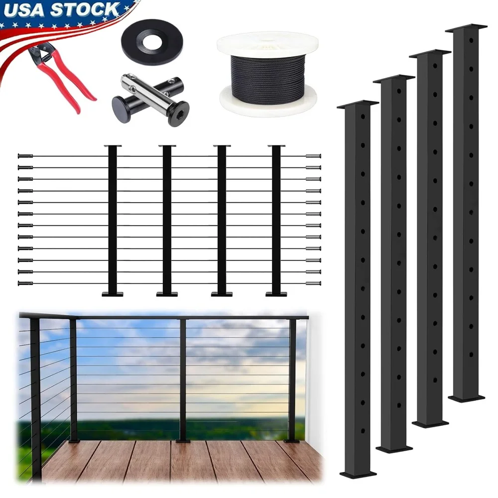 Modular Cable Railing Post Kit 15-20ft Includes 4 Black Posts Swageless Cable Rope Accessories and Cutter 
Modular Cable Railing Post Kit 15-20ft Includes 4 Black Posts Swageless Cable Rope Accessories and Cutter