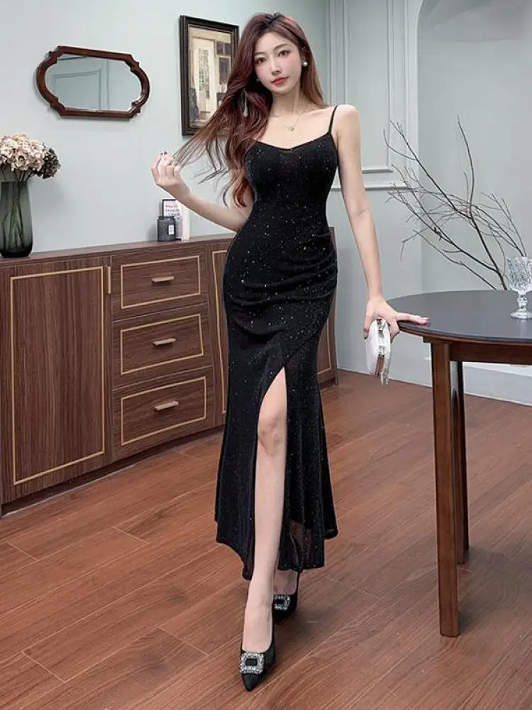 Vintage Women's Black Red Purple Mesh Sequins Slim Sleeveless Backless Split Slip Dress Summer Elegant Sexy Evening Long Dresses
Vintage Women's Black Red Purple Mesh Sequins Slim Sleeveless Backless Split Slip Dress Summer Elegant Sexy Evening Long Dresses