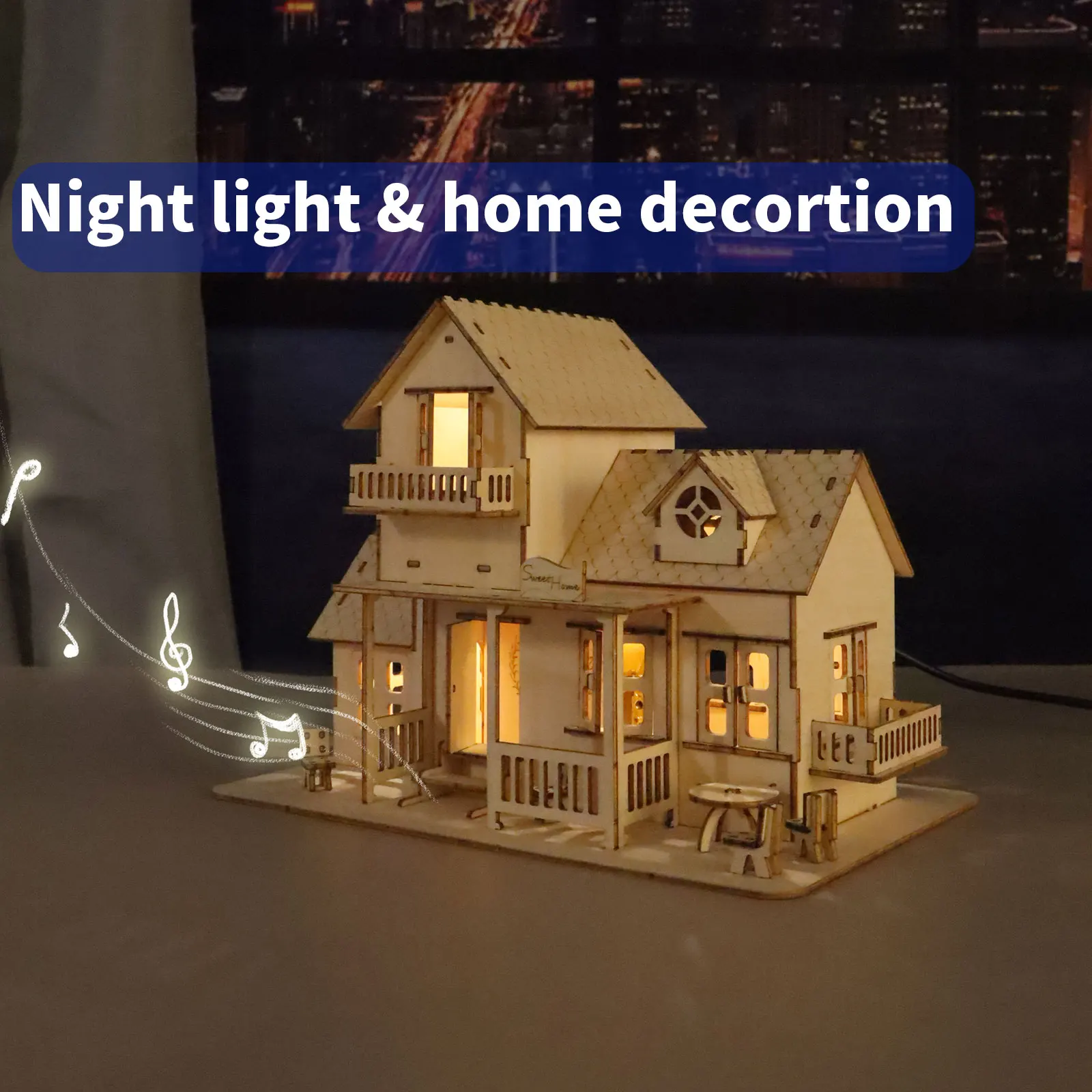 3D Wooden Puzzle Sweet Home Music Box Hands Craft Miniature Dollhouse Kits 3D Model Diy House Building with LED Night Lights Gif
3D Wooden Puzzle Sweet Home Music Box Hands Craft Miniature Dollhouse Kits 3D Model Diy House Building with LED Night Lights Gif