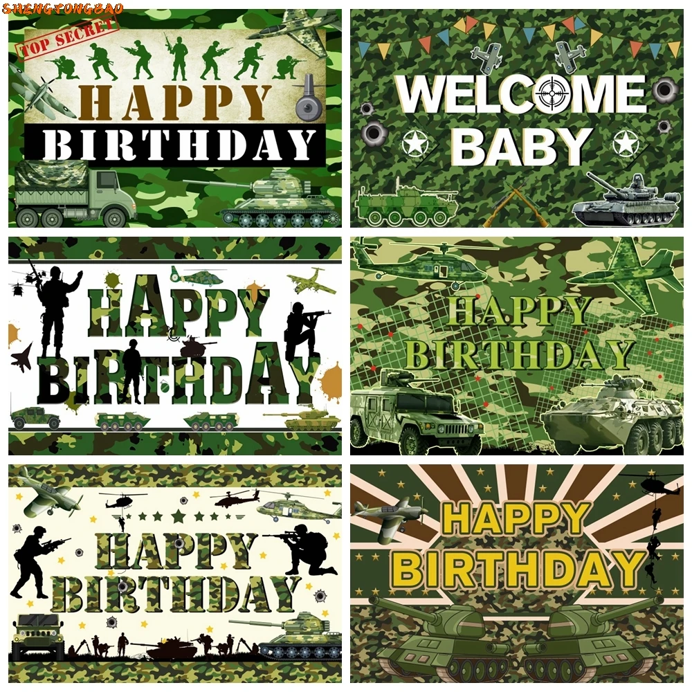 Happy Birthday Soldiers Party Photography Backdrop Cartoon Camouflage Airplane Tank Car Portrait Baby Shower Photo Background
Happy Birthday Soldiers Party Photography Backdrop Cartoon Camouflage Airplane Tank Car Portrait Baby Shower Photo Background