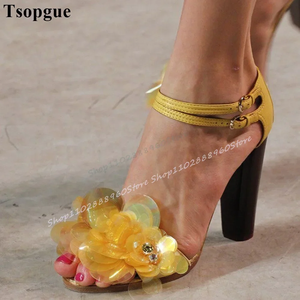 Yellow Plastic Sheet Flower Decoration Sandals Chunky High Heel Women Shoes Ankle Buckle Strap Open Toe 2026 Zapatos Para Mujere
Yellow Plastic Sheet Flower Decoration Sandals Chunky High Heel Women Shoes Ankle Buckle Strap Open Toe 2026 Zapatos Para Mujere