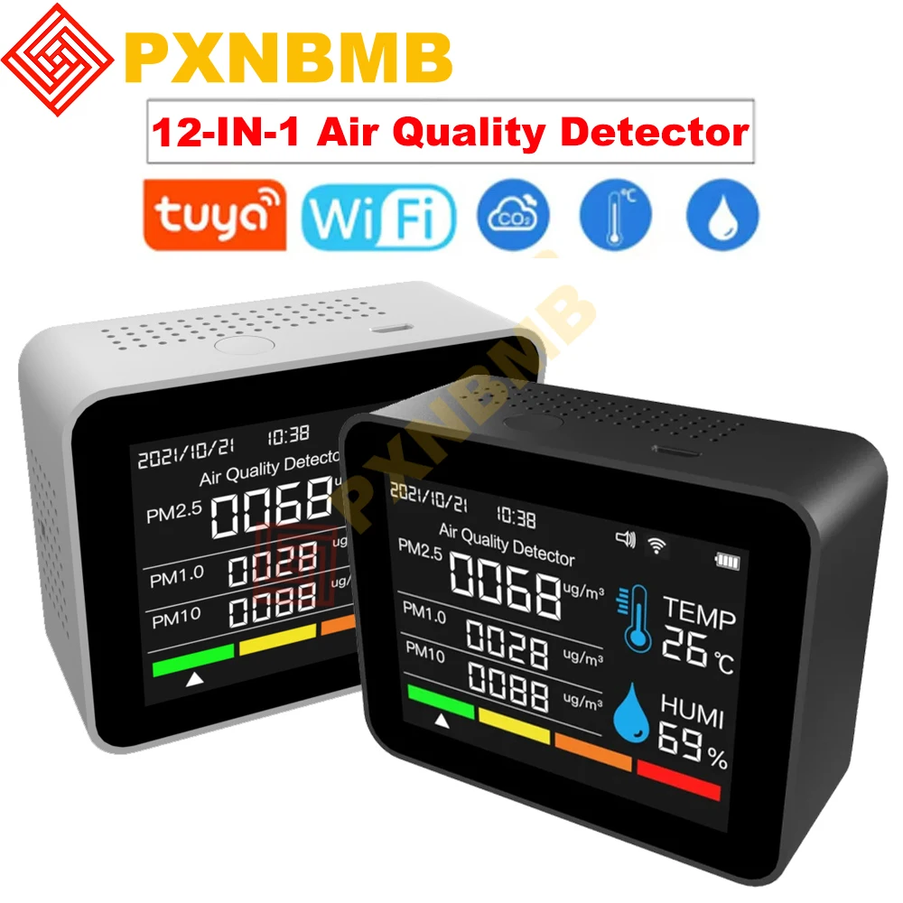 Tuya WiFi 12-in-1 Air Quality Detector CO2 Monitor PM2.5 HCHO TIme Date Formaldehyde Detector Temperature and Humidity Meter
Tuya WiFi 12-in-1 Air Quality Detector CO2 Monitor PM2.5 HCHO TIme Date Formaldehyde Detector Temperature and Humidity Meter