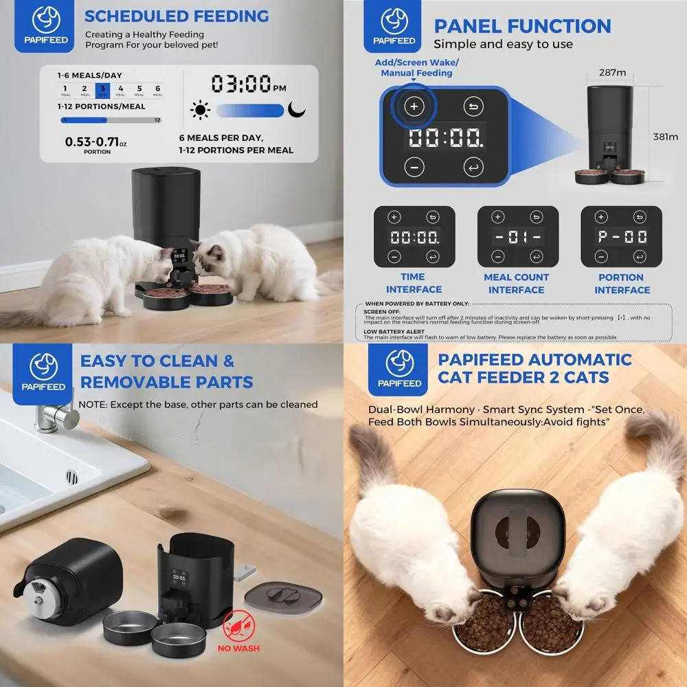 Automatic Cat Feeder for 2 Cats, 7L Large Capacity Food Dispenser for Multiple Pets, Timed Cat Feeder for Dry Food, Detachable f
Automatic Cat Feeder for 2 Cats, 7L Large Capacity Food Dispenser for Multiple Pets, Timed Cat Feeder for Dry Food, Detachable f