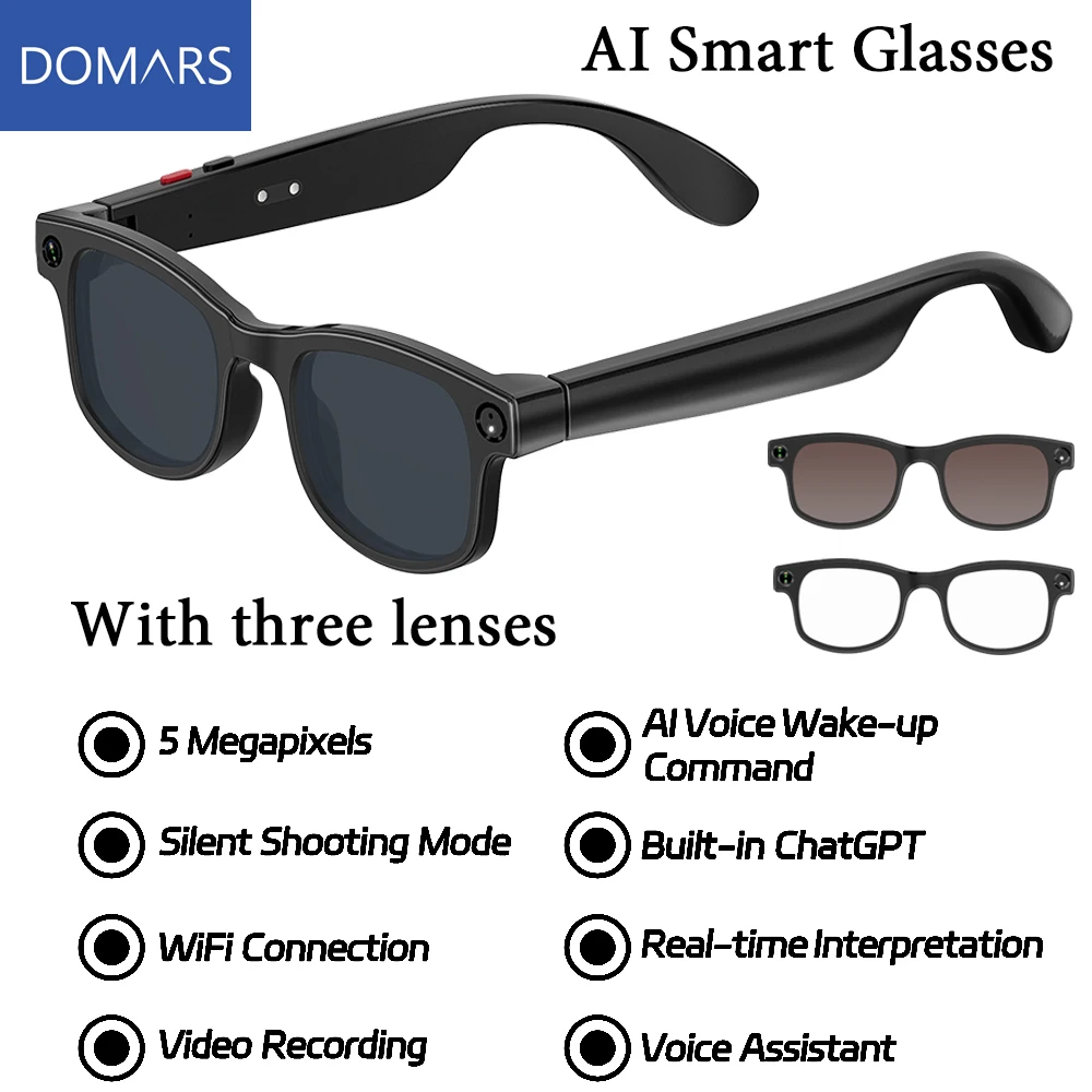 Domars AI Smart Glasses Video Voice and Audio Recording Real-time Translation Bluetooth Real-time Language Transmission
Domars AI Smart Glasses Video Voice and Audio Recording Real-time Translation Bluetooth Real-time Language Transmission