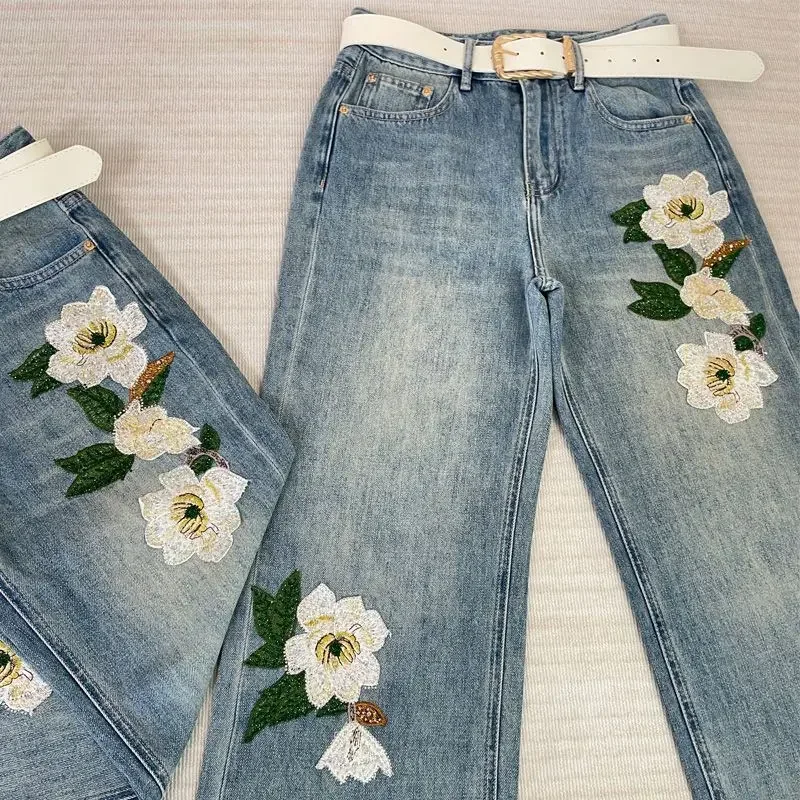 Jeans Flowers Embroidery Sequins American Women Summer Niche High-Waisted Loose Straight Casual Wide-Leg Floor-Length Ins Pants
Jeans Flowers Embroidery Sequins American Women Summer Niche High-Waisted Loose Straight Casual Wide-Leg Floor-Length Ins Pants